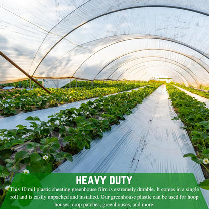 Farm Plastic Supply - String Reinforced 4 Year UV Resistant 10 mil Clear Greenhouse Plastic Sheeting - 4 Year UV Resistant Polyethylene Greenhouse Film, Hoop House Green House Cover (12' x 28')