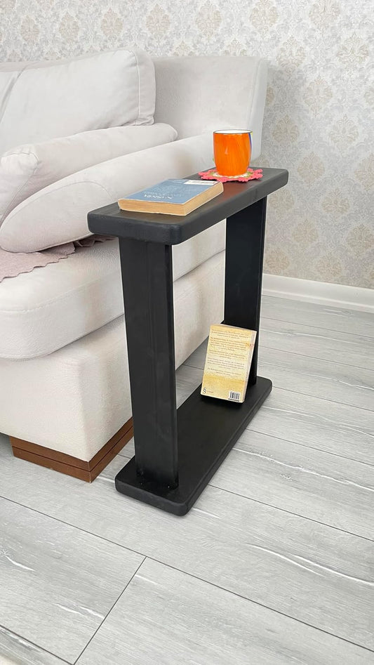 Very Narrow 7 inch Wide Side Table for Small Apartment Between Chairs, Skinny Table for Recliner, Couch, Chairs, Thin Slim End Table for Living Room, Bedroom, Drinks (Black)