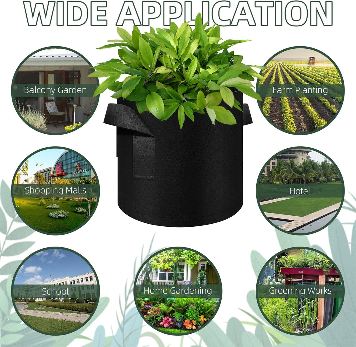 150-Pack 7 Gallon Grow Bags Bulk, Heavy Duty Thickened Nonwoven Fabric Pots with Handles, Felt Breathable Planter Bag, Garden Growing Bag for Vegetable Flower Plants Fruits, Black