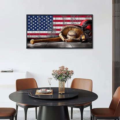 YDYSUNE Baseball Wall Art Vintage American Flag Canvas Prints Sports Pictures Paintings for Living Room Office Home Decorations Modern Artwork 20×40IN