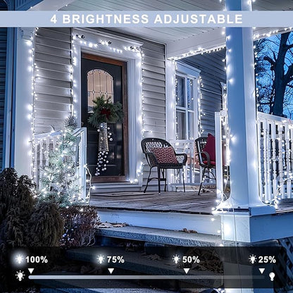 JMEXSUSS 500 LED White Christmas Lights, 8 Modes 163ft Waterproof Christmas Light Outdoor Plug in with Remote Control, Clear Wire String Lights for Tree Outside Yard Wedding Decorations