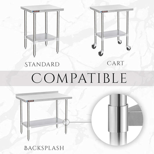 DuraSteel Galvanized Under Shelf for Work Tables - Extra Adjustable Lower Shelf for 24" x 48" Stainless Steel and Wooden Worktables - Fits for use in Restaurant, Warehouse, Home, Kitchen, Garage
