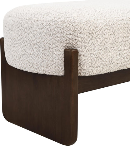 Christopher Knight Home Arden Minimalist Style Rectangular Loop Yarn Fabric Ottoman Bench, Rubberwood Frame, Entryway Bench, Living Room Sofa Extra Seat, End of Bed Footstool, Beige+Brown