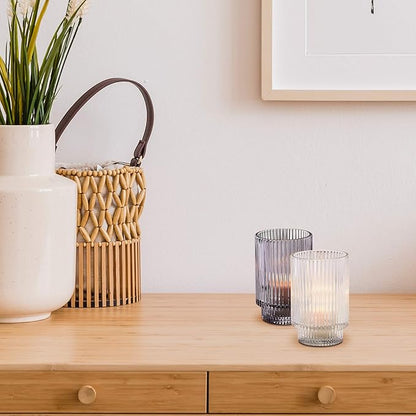 Serene Spaces Living Smoke Ribbed Glass Votive Holder, Perfect for Weddings and Home Décor, Measures 5" Tall and 3.25" Diameter