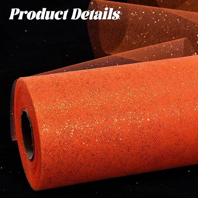 Glitter Tulle Rolls 6” by 50 Yards Sparkle Tulles Fabric Ribbon Sequin Tulle Netting Rolls for DIY Tutu Skirt Wedding Birthday Party Decoration (Orange)