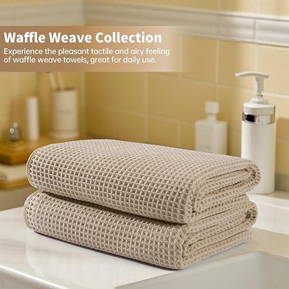 Microfiber Waffle Bath Towels, 4 Pieces, Soft, Absorbent, Fast Drying, Lint Free (Beige)