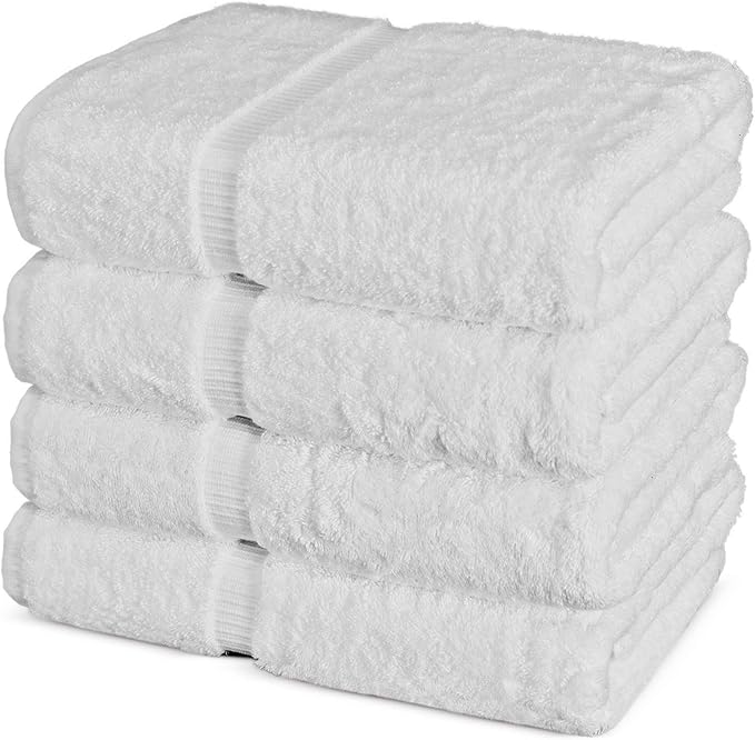 Chakir Turkish Linens 100% Cotton Premium Turkish Towels for Bathroom | 27'' x 54'' (4-Piece Bath Towels - White)
