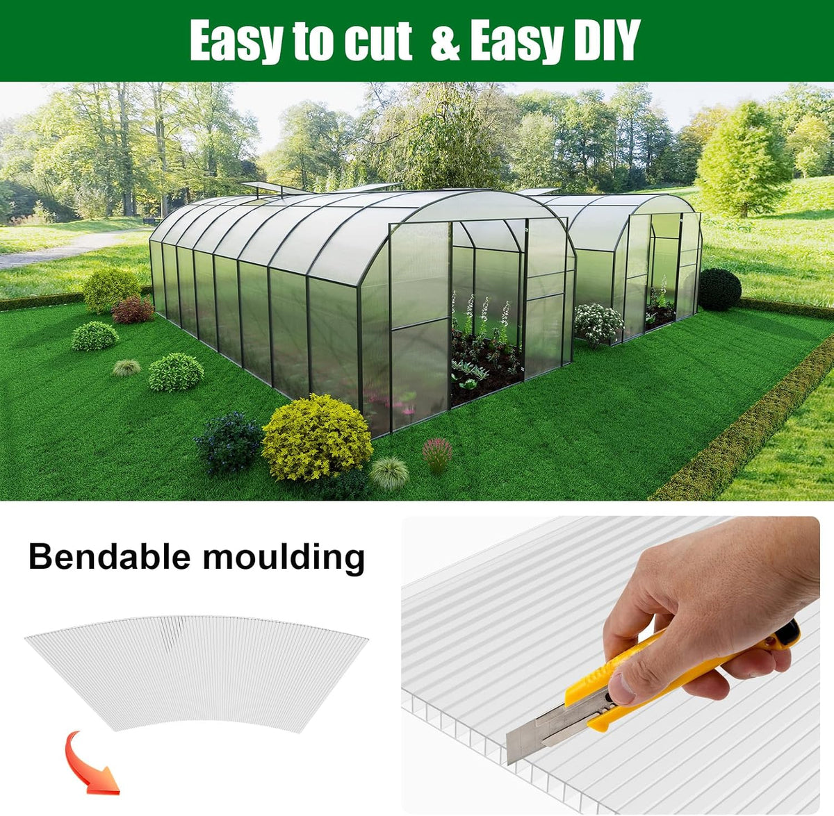 Polycarbonate Greenhouse Panels 12 Pack 4' x 2' x 0.24" Twin-Wall UV-Protected All Weather Plastic Roof Panel Clear Replacement Sheets for Garden Fences, Furniture DIY,Outdoor Roofing