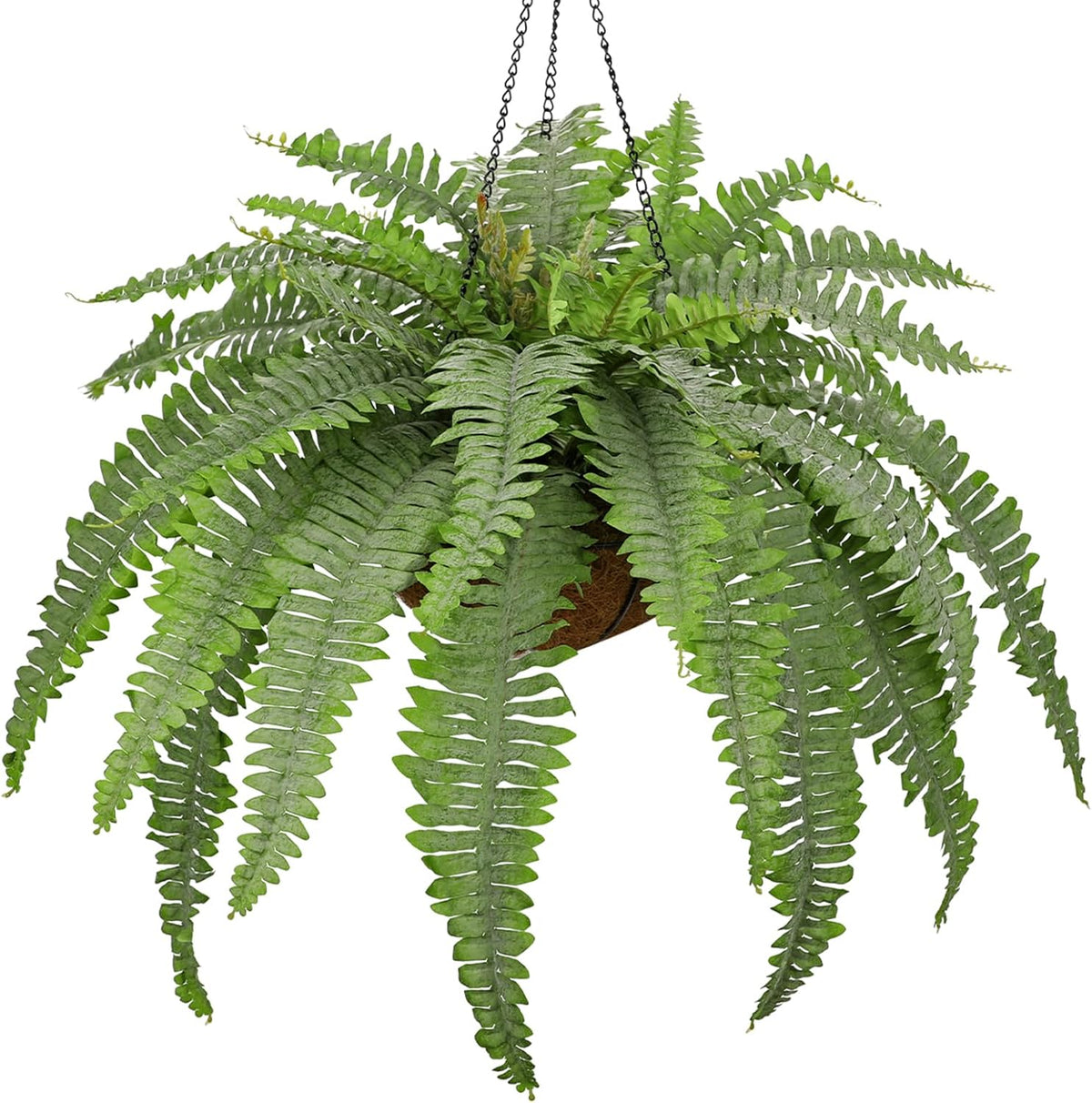 Fake Hanging Plants Large Boston Fern Artificial Plants Outdoor Realistic Fake Ferns with Palm Basket Silk Plants Ferns Hanging Plant Artificial Decor for Home Front Porch Window Garden - Dusty Green