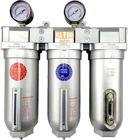 3/4" NPT SUPER DUTY Industrial Grade 3 Stages Filter Coalescing Desiccant Dryer System For Compressed Air Lines, Metal Bowls, Great For Paint Spray And Plasma Cutter (MANUAL DRAIN)
