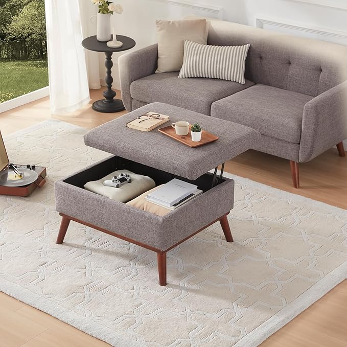 Kingfun 65" W Loveseat Sofa with Ottoman Coffee Table, Mid Century Modern Decor Love Seat Couches and Ottoman with Storage for Living Room, Button Tufted Upholstered Love Seats Furniture Set, Grey
