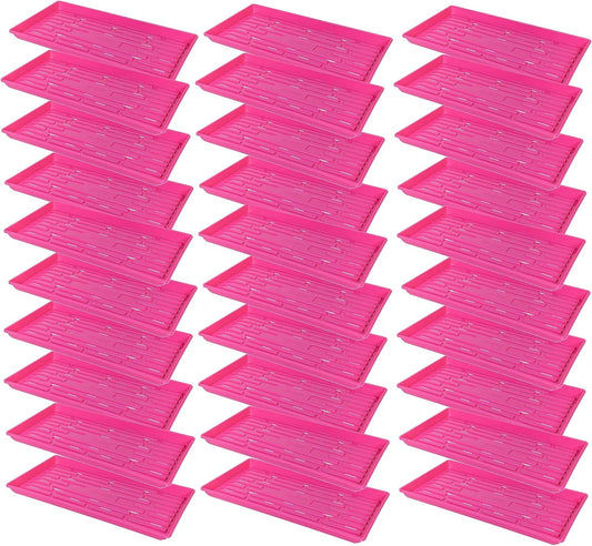 SUNPACK 10" x 20" Heavy Duty Shallow Plastic Seed Starting Tray, Magenta, 1" (Pack of 30) - Lined with Drainage Holes for Excess Water and Aeration, Ideal for Greenhouses or Indoor Gardening