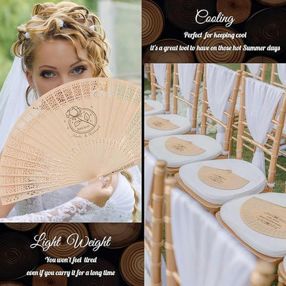 100 PCS Custom Fans Personalized Folding Fans for Line Dancing Wooden Hand Fan Wedding Favors Bulk Fans for Guests Party Event Use (Style10)