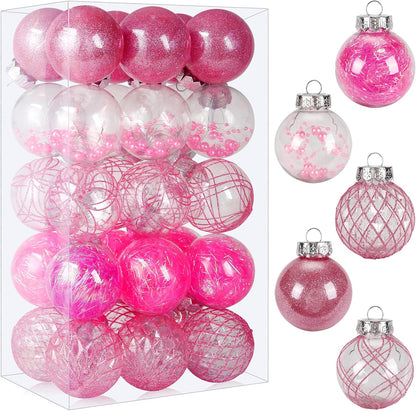 Pink Christmas Ball Ornaments, 30ct 2.36 Inch Shatterproof Clear Plastic Ornaments for Holiday Wedding Party Gift Decoration