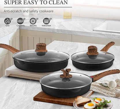 Vinchef 11" Non Stick Frying Pans, Skillet with Lid Used for All Stoves, Induction Non Toxic Cookware, Cooking Pans Nonstick Capable of Kitchen