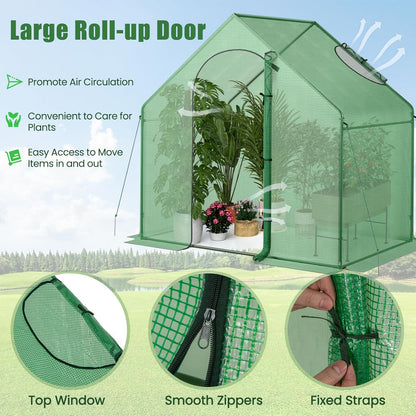 HAPPYGRILL Walk-in Greenhouse, 6 x 3 x 5.5 FT Portable Outdoor Green House for Winter w/ PE Cover, Rustproof PE-Coated Metal Frame, Roll-up Zippered Door, Window, Greenhouse for Outdoors