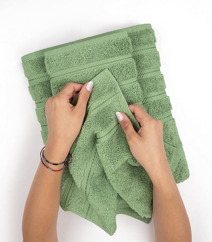 American Soft Linen Luxury Hand Towels for Bathroom, 600 GSM 100% Cotton Turkish 4 Piece Hand Towel Set, 600 GSM Hand Face Towels for Kitchen, Sage Green Hand Towels