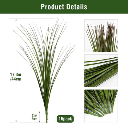 16PCS 17.3" Fake Plants Artificial Wheat Grass Greenery Plastic Plants Fake Grass Artificial Plants for Outdoor Decor Artificial Grass Plant with Greenery Stems for Indoor Home Decoration