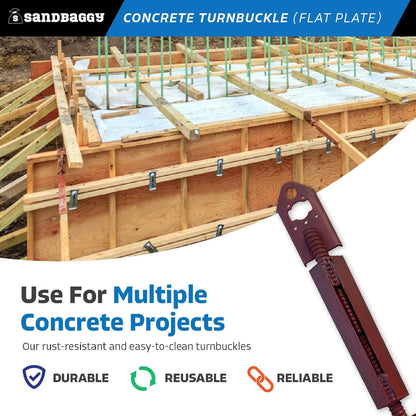 Sandbaggy Concrete Turnbuckle Form Aligner with 5" x 3" Flat Plate (35" - 37.5" Length) - Rust Resistant Steel - Adjustable Wall Brace - Aligns & Plumbs Form Walls, Columns, or Beams (35 inches, 4)