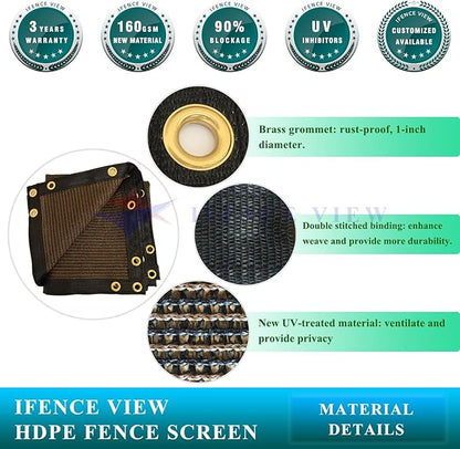 Ifenceview 6'x3' to 6'x50' Brown Shade Cloth/Fence Privacy Screen Fabric Mesh Net for Construction Site, Yard, Driveway, Garden, Railing, Canopy, Awning 160 GSM UV Protection (6' x 43')