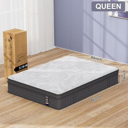 Queen Mattress 14 Inch, Memory Foam Mattress with Pocket Spring, Soft & Comfortable Medium Firm, Motion Isolation, Pressure Relief, CertiPUR-US Certified (80"*60"*14")