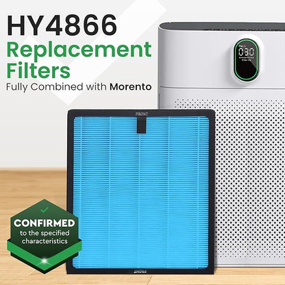 4 Pack HY4866 True HEPA Replacement Filter Compatible with MORENTO, WESTHEY HY4866, YIOU M1 - Air Purifier Filters, 4 Stage Filtration, 2in1 Carbon & Silver Technology - Blue