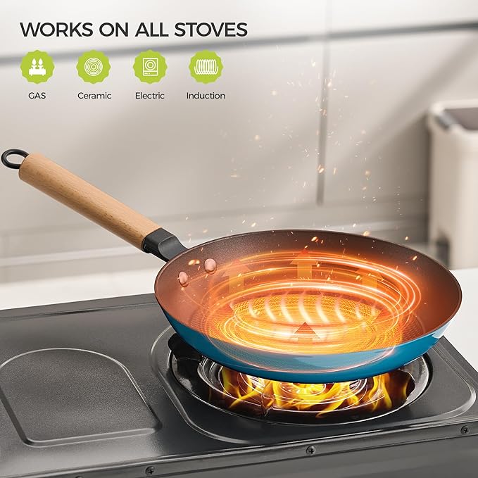 YUTANN Nonstick Frying Pan Set, 8" 10" 12" Ceramic Frying Pans, Pre-seasoned Cast Iron Pan Cookware Set with Removable Handle, Dishwasher Safe, Free of PFAS & PFOA, Compatible with All Stovetops