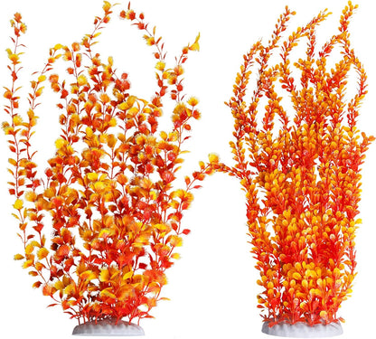 Hamiledyi Aquarium Plastic Plants Aquarium Decor Artificial Fish Tank Plants,Tall Fish Tank Decorations, Extra Large Aquarium Plant 23.6-inch Tall,2PCS（Orange Style B）