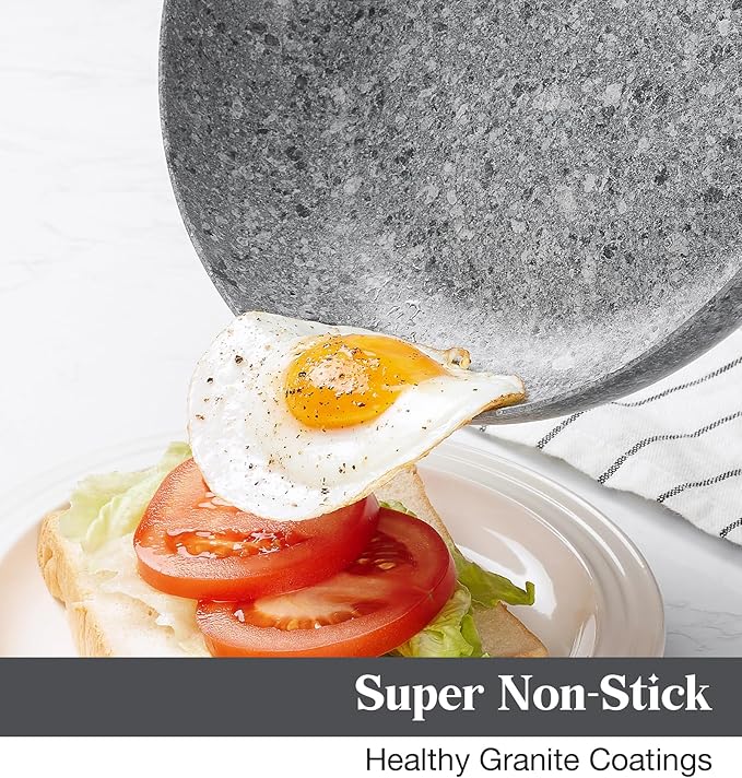 KOCH SYSTEME CS Frying Pan with Lid, 8 Inch Frying Pan with Nonstick Granite Coatings, APEO & PFOA-Free Small Frying Pan with Lid, 8" Granite Skillet with Lid, Nonstick Frying Pan, Oven Safe