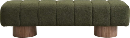 Upholstered Dining Bench, End of Bed Entryway Bench Ottoman for Bedroom Living Room, Dining Room, Green Boucle Fabric Stool Top Wood Leg, 300 LBS Weight Capacity, No-Assembly, Green