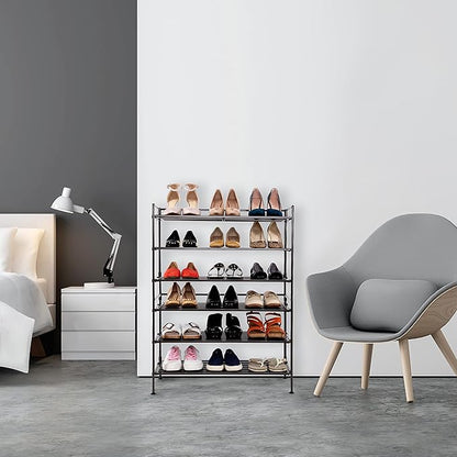 Seville Classics Sturdy Freestanding Storage Shelf for Bedroom, Closet, Entryway, Dorm Room Organizer, Stackable Durable Metal Shoe Rack, Espresso Slat, 3-Tier (2-Pack)