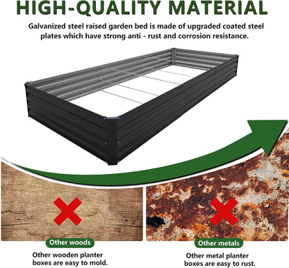 12×4×1FT(2PCS) Galvanized Raised Garden Bed Kit, Metal Planter Boxes，Large Outdoor Planters Garden for Planting Vegetables,Flowers,Herbs -Black