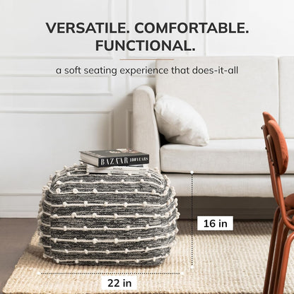 Anji Mountain Pouf Ottoman Foot Rest, Handmade Ottoman Pouf, Comfortable Foot Stool, Decorative Floor Seating for Living Room Decor, Bedroom & Home Décor Accent - Badger