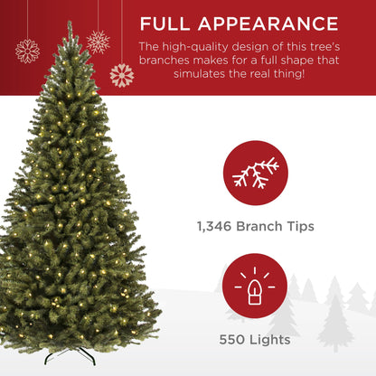 Best Choice Products Artificial Christmas Tree, 7.5ft Premium Pre-Lit Realistic Spruce Holiday Décor w/Dense Branches, Metal Base - Green Spruce