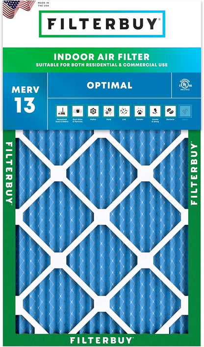 Filterbuy 13.5x24.5x1 Air Filter MERV 13 Optimal Smoke & Allergy Defense (1-Pack), Electrostatic Pleated HVAC AC Furnace Filters Replacement, Made in USA (Actual Size: 13.50 x 24.50 x 0.75)