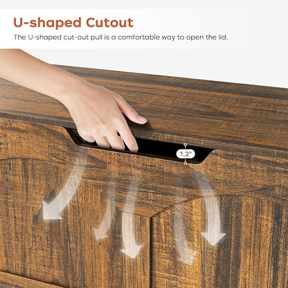 oakvivo Storage Chest, 31.5" Storage Bench with 2 Safety Hinges, Farmhouse Style, 31.5 x 15.7 x 18.3 Inches, U-Shaped Opening for Entryway, Bedroom, Living Room, Supports 330 lb, Rustic Brown