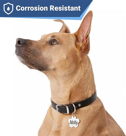 GoTags Stainless Steel Pet ID Tags, Personalized Dog Tags and Cat Tags, up to 8 Lines of Custom Text, Engraved on Both Sides, in Bone, Round, Heart, Bowtie and More (Flower, Small (Pack of 1))