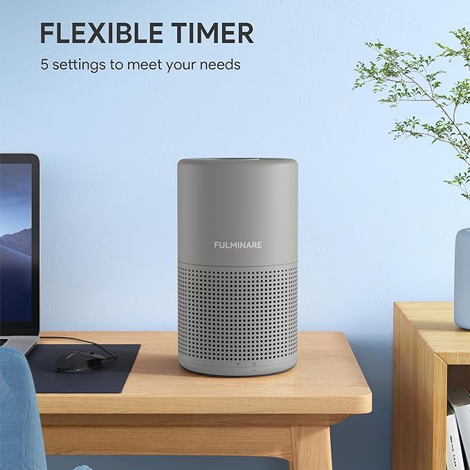FULMINARE Air Purifiers for Bedroom H13 True HEPA Air Filter, Quiet Air Cleaner With Night Light, Portable Small Air Purifier for Home, Office, Living Room (Gray)