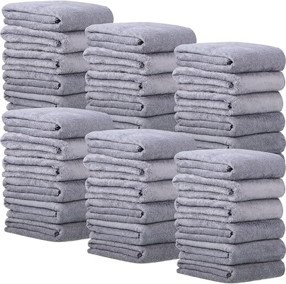 Newwiee 24 Pcs Coral Velvet Microfiber Bath Towels Sets 28 x 55 Inch Large Absorbent Multipurpose Quick Drying Soft Body Towels for Shower Bathroom Beach Fitness Yoga Sports Spa(Grey)