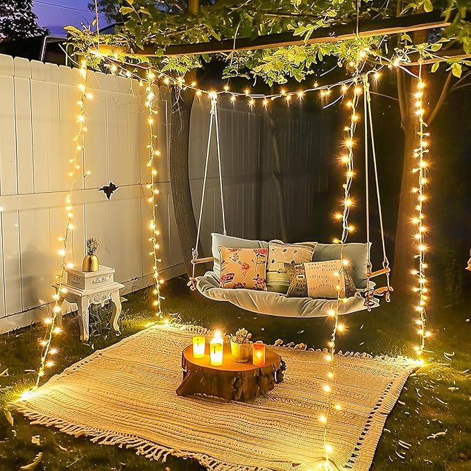 JMEXSUSS 400 LED String Lights Indoor Outdoor Waterproof, 132 ft Warm White Christmas Lights Plug in with Remote, 8 Modes Led String Lights for Outside Patio Holiday Party Bedroom Classroom Decor