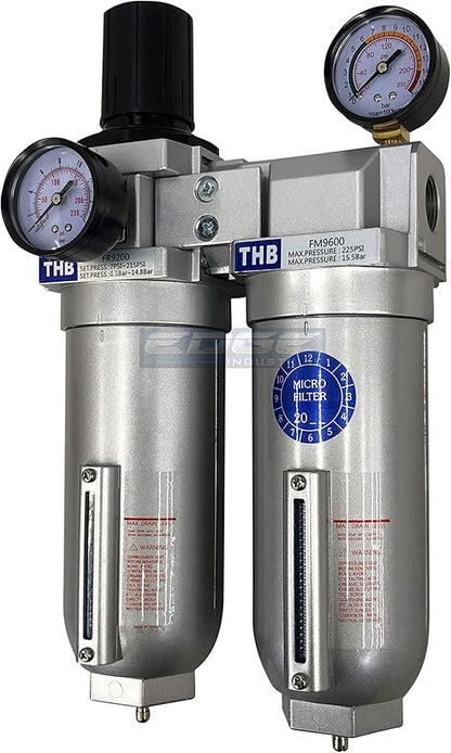 SUPER HEAVY DUTY HIGH FLOW AIR FILTRATION SYSTEM, 2 STAGE PARTICULATE FILTER PLUS OIL REMOVING COALESCING FILTER COMBINATION (1/2" NPT, MANUAL DRAIN)