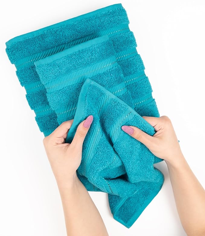 American Soft Linen Premium 3 Piece Towel Set, 1 Bath Towel 1 Hand Towel 1 Washcloth, 600 GSM 100% Cotton Turkish Towels for Bathroom, Aqua Blue Towel Set