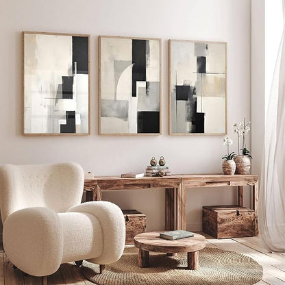 3Pcs Neutral Abstract Canvas Wall Art Pictures Modern Minimalist Posters Prints Beige Black Simple Wall Decoration for Living Room Bedroom Bathroom Office 16x24in Unframed