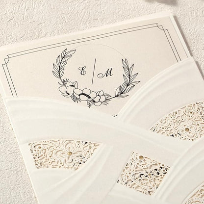 50pcs Laser Cut Wedding Invitations with Envelopes Ivory White, 5x7.3 Personalized Invitation Cards for Wedding