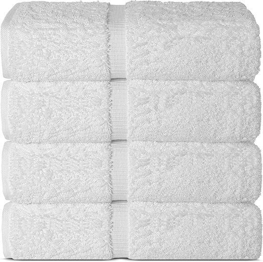 Chakir Turkish Linens 100% Cotton Premium Turkish Towels for Bathroom | 30'' x 60'' Large Bath Towels (4 Piece, White)