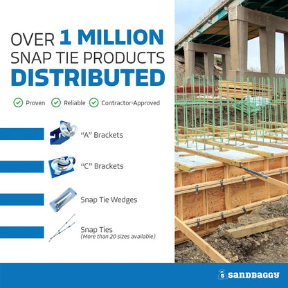 8" x 4 ¾" Heavy Duty Snap Ties for Concrete Forms - 3,350 lbs Safe Working Load (2:1 Safety Factor) - 1" Plastic Cones, Integral Heads - Construction Grade 4 Gauge Steel (Short End, 500, Count)