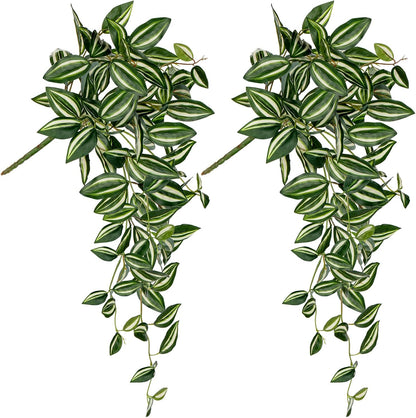 DILATATA Fake Hanging Plants Artificial Hanging Plants 26" Faux Wandering Jew Hanging Leaves Plants for Wall Shelf Home Indoor Outdoor Decor - 2 Pack