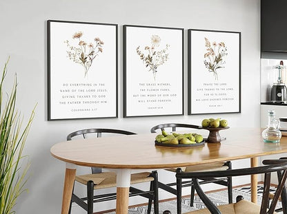Wildflower Bible Floral Canvas Wall Art Christian Verses Floral Paintings Pictures Wall Decor Botanical Scripture Room Posters Prints for Bedroom Living Room Office Christian Scene Home Decorate