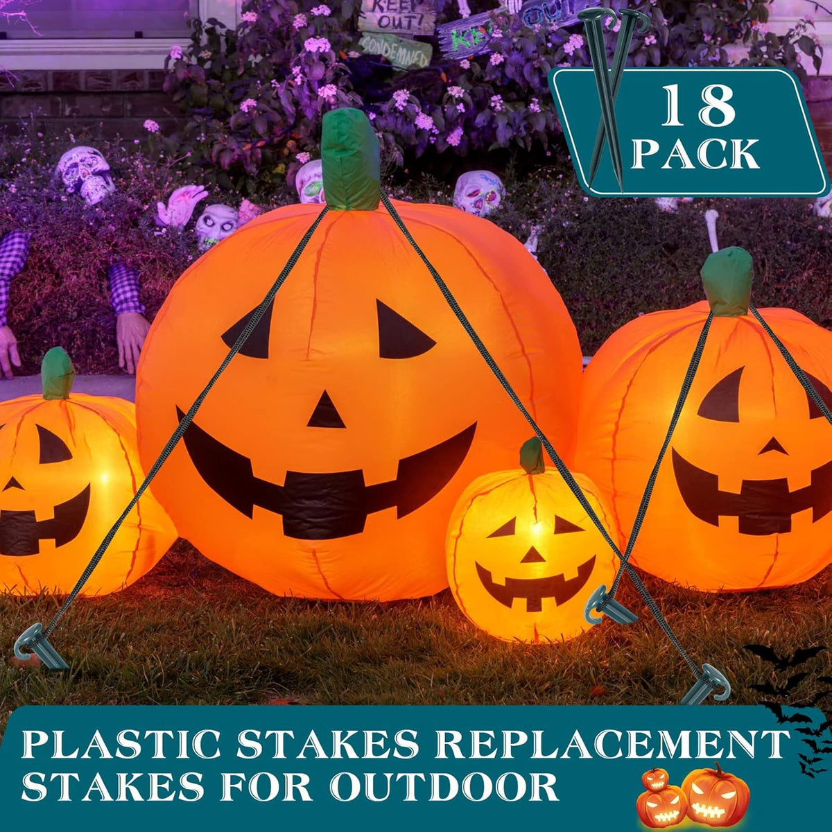 Vicenpal 18 Pcs 7 Inch Plastic Yard Stakes Inflatables Heavy Duty Plastic Garden Stakes for Tent Ground Replacement Outdoor Fence Lawn Pegs Landscape Staples Halloween Christmas Decorations (Green)
