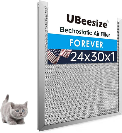 UBeesize 24x30x1 Reusable Electrostatic Air Filter HVAC AC Furnace Filter,MERV 8,Washable, Lasts a Lifetime,Permanent Air Filter,Breathe Fresher,Home And Office(Actual Size:23.78x29.84x0.8 Inch)